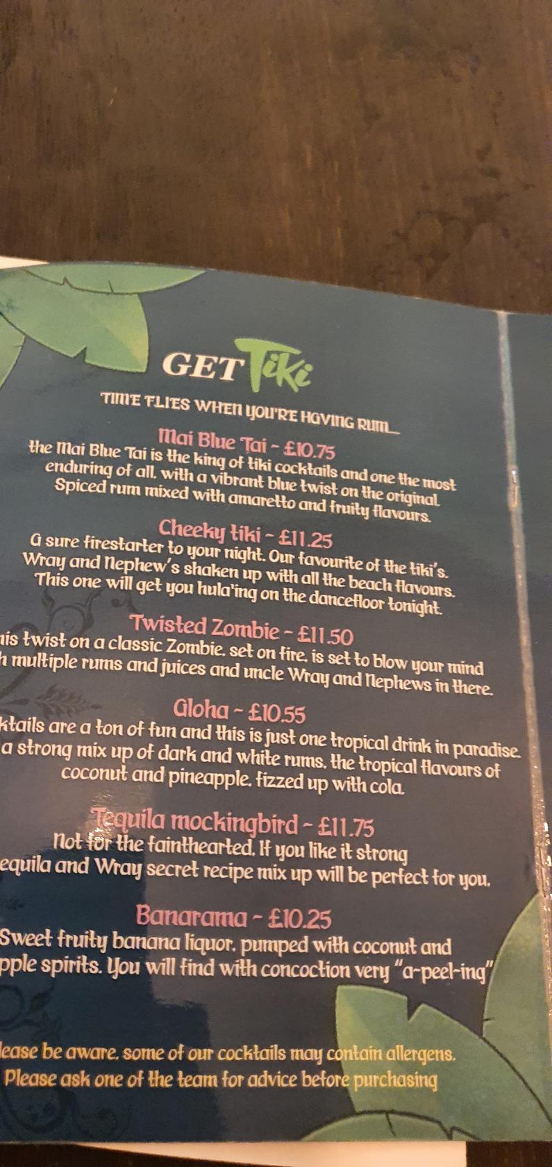 Menu at Memory Box Palace pub & bar, London