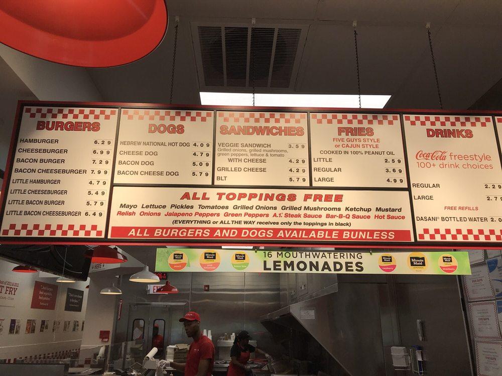 Menu at Five Guys fast food, Union