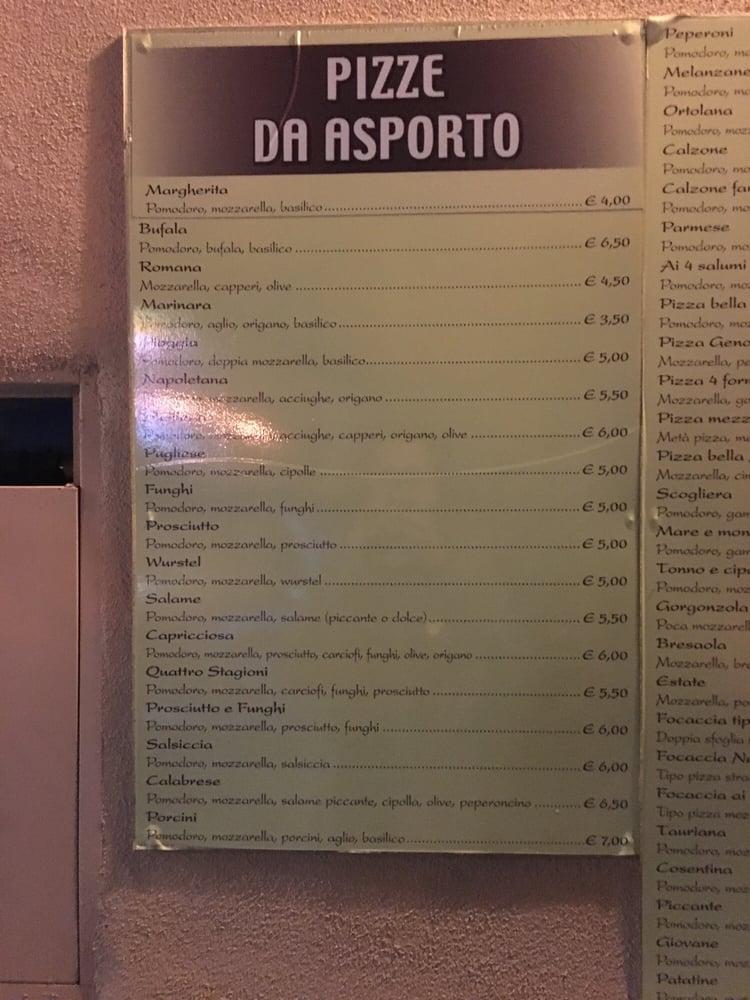 Menu at Pizzeria Forno A Legna, Genoa, Via Federico Alizeri 4A