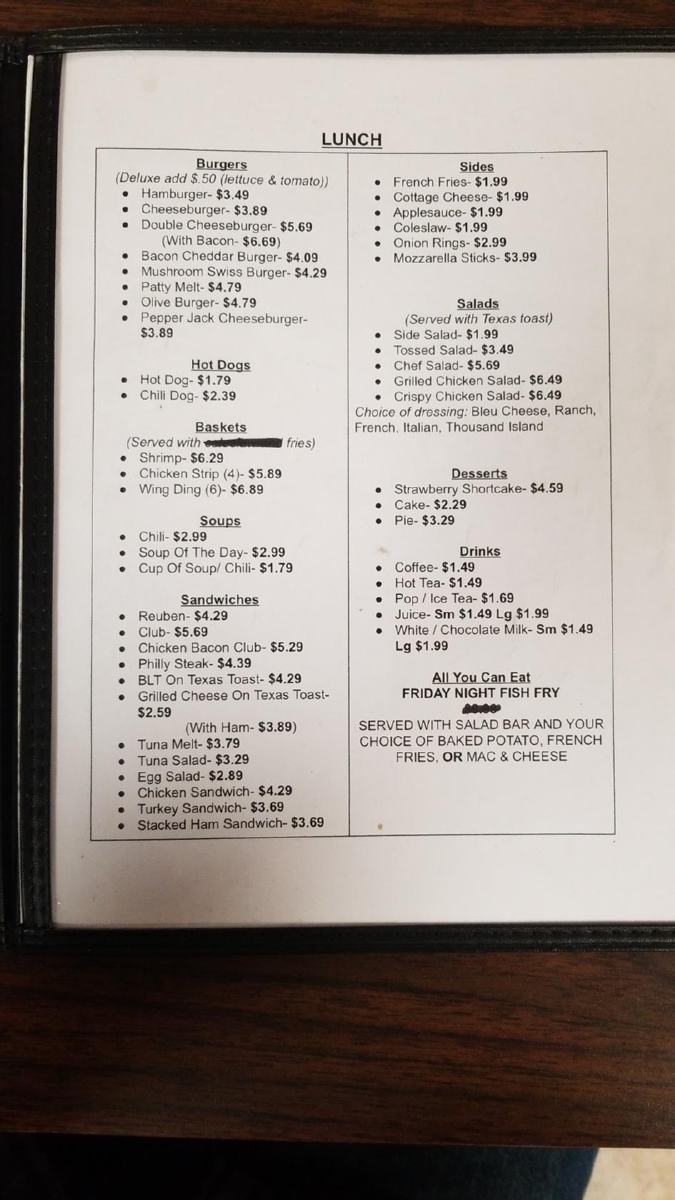 Menu at Tekonsha Cafe, Tekonsha