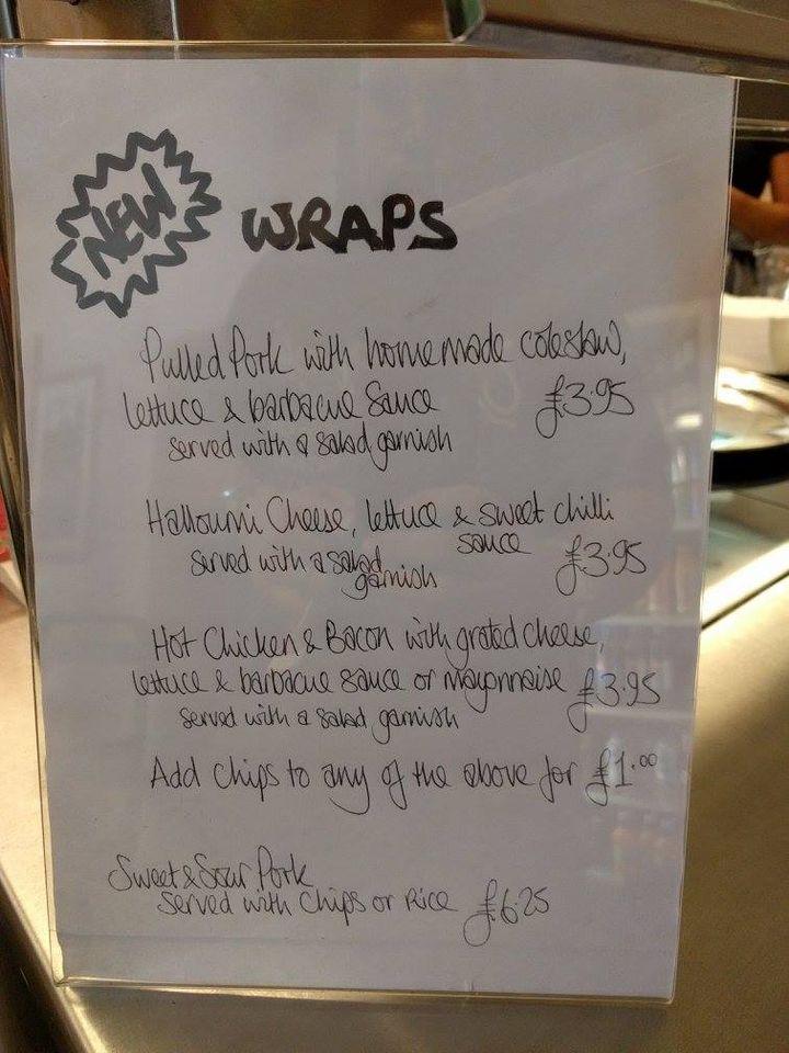 Menu at The Kitchen cafe, Tamworth