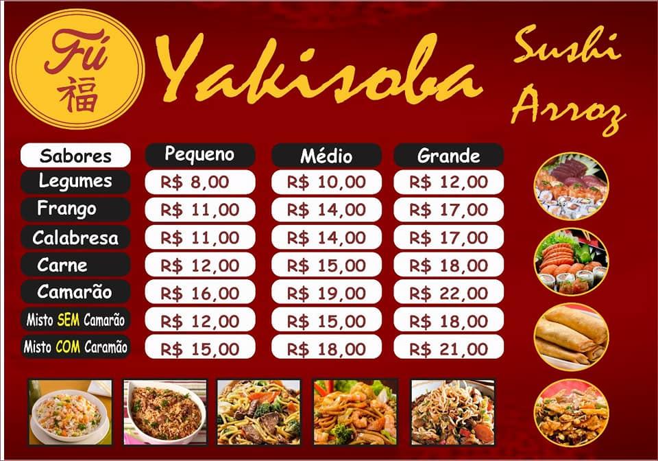 Fú Sushi e Yakisoba cardápio