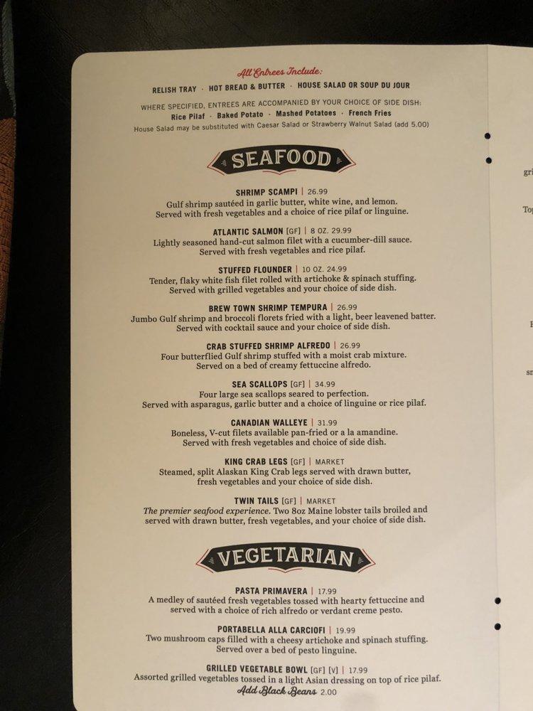 Menu at The Packing House steakhouse, Milwaukee