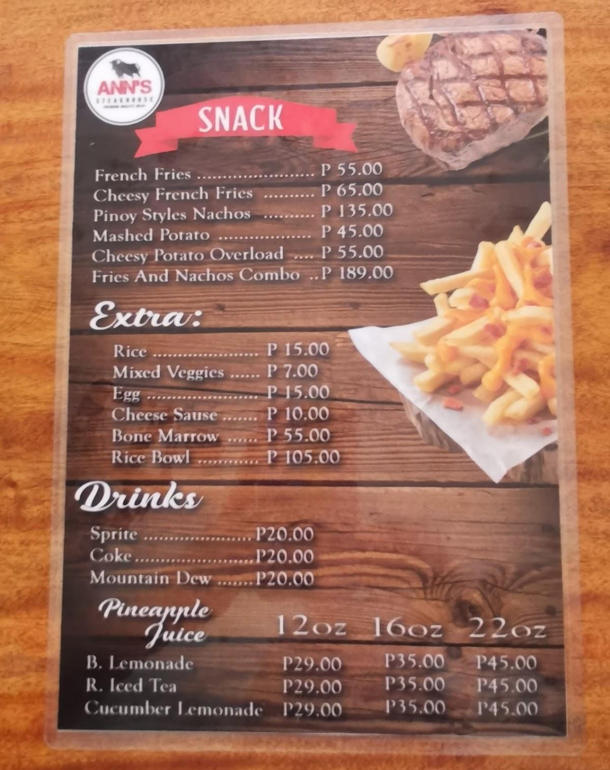 Menu At Anns Steakhouse Tanauan