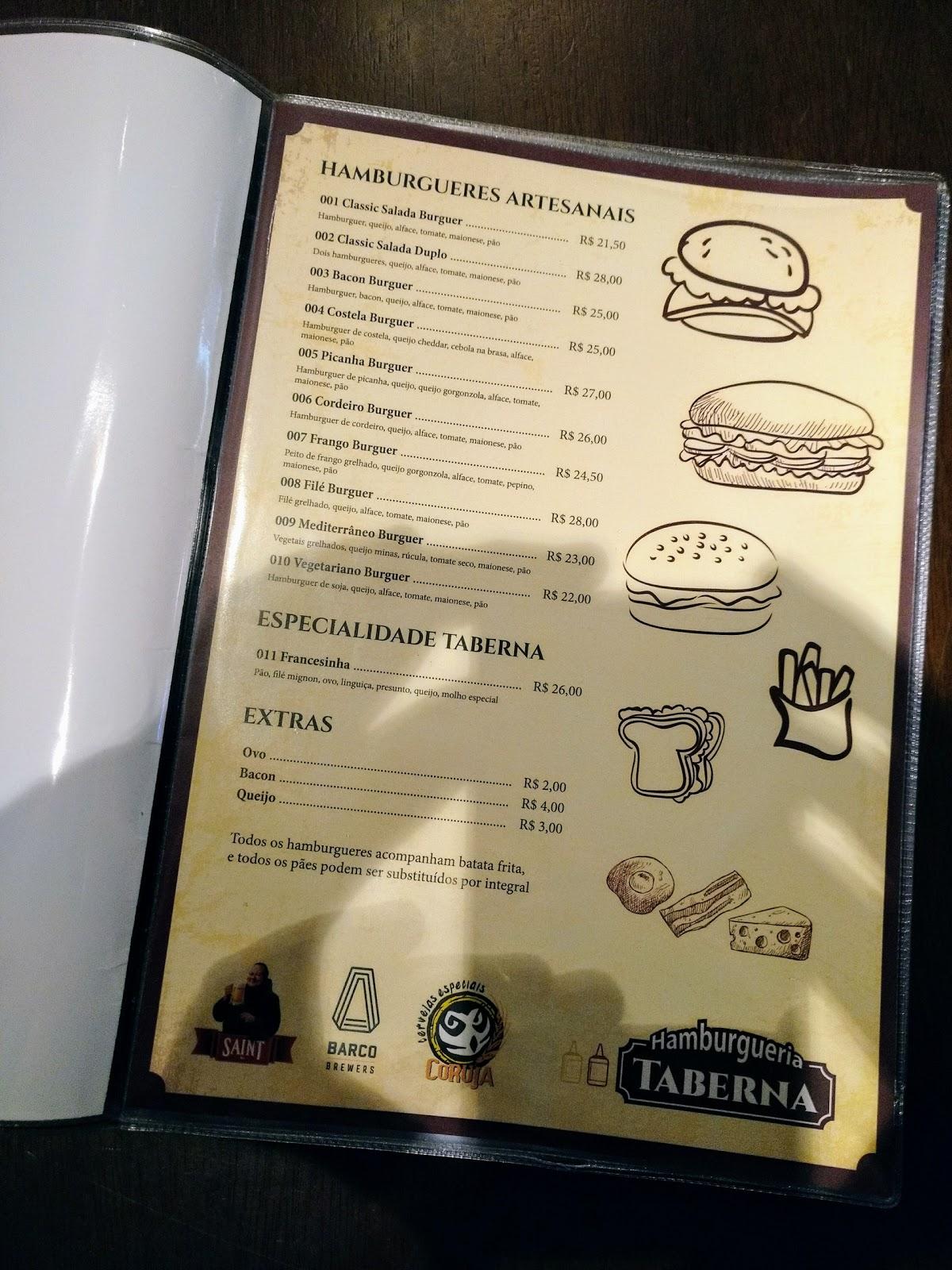 Hamburgueria Taberna cardápio