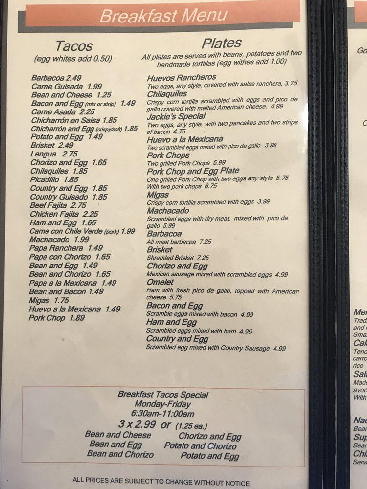 Carta de La Placita Mexican Cafe, San Antonio