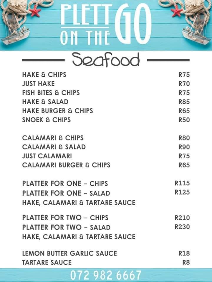 Menu at Plett On The Go restaurant, Plettenberg Bay