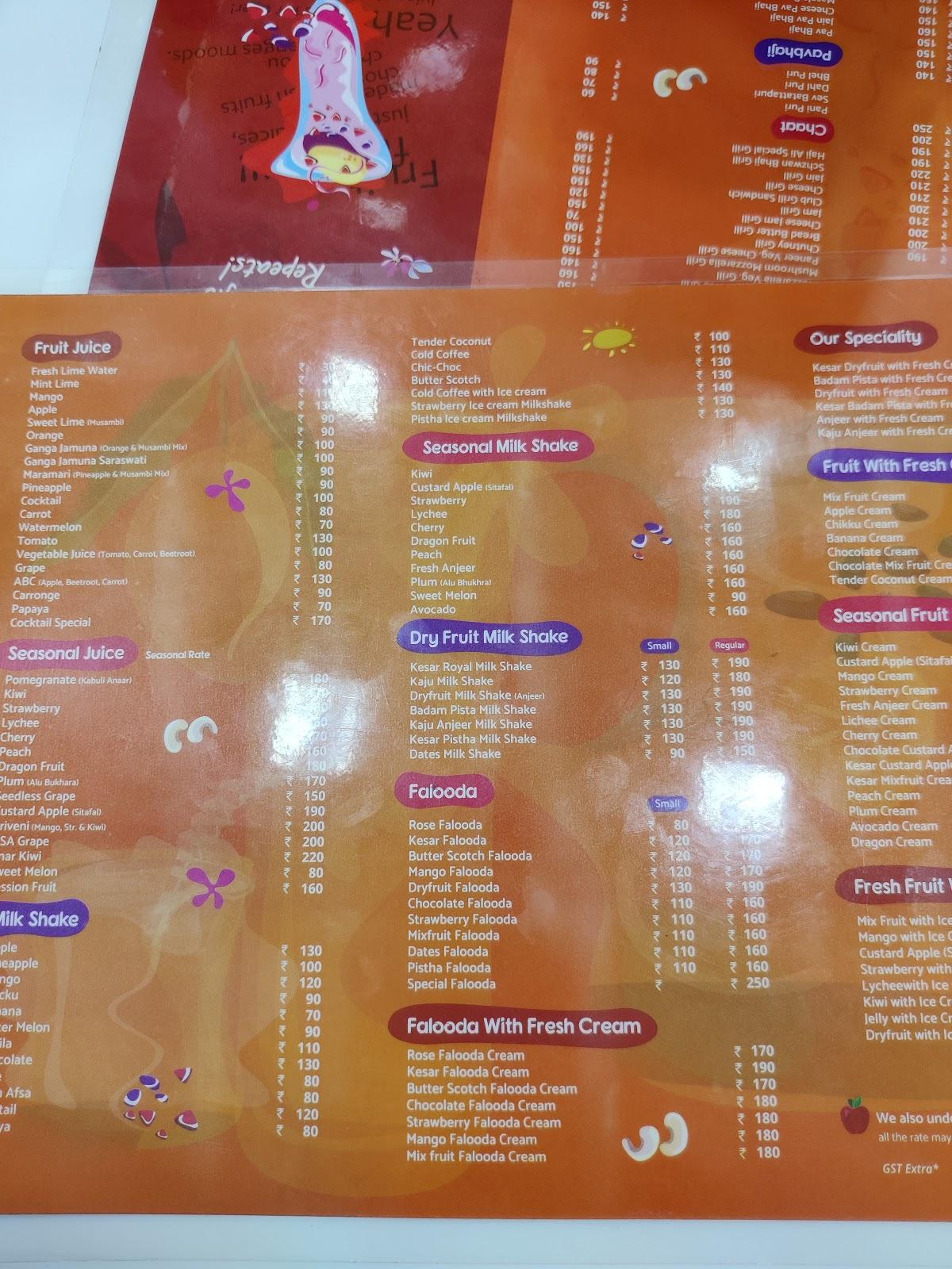 Menu at Seetaphal Fresh Juices & Tasty Bites, Thiruvalla
