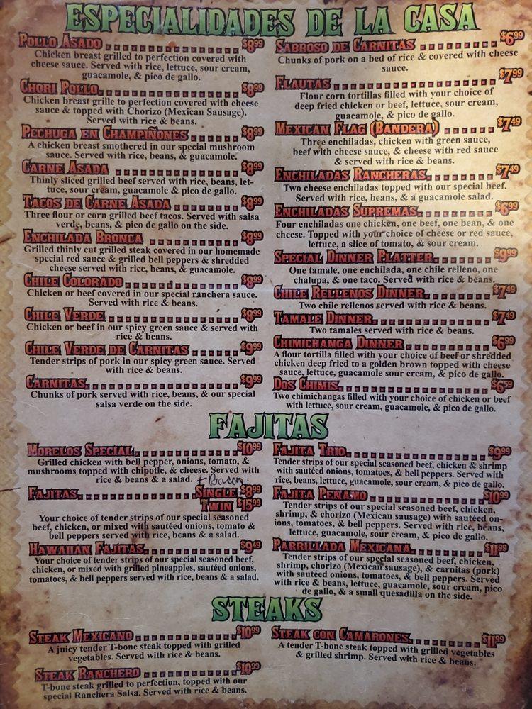 Menu At Morelos Mexican Grill Restaurant Russellville