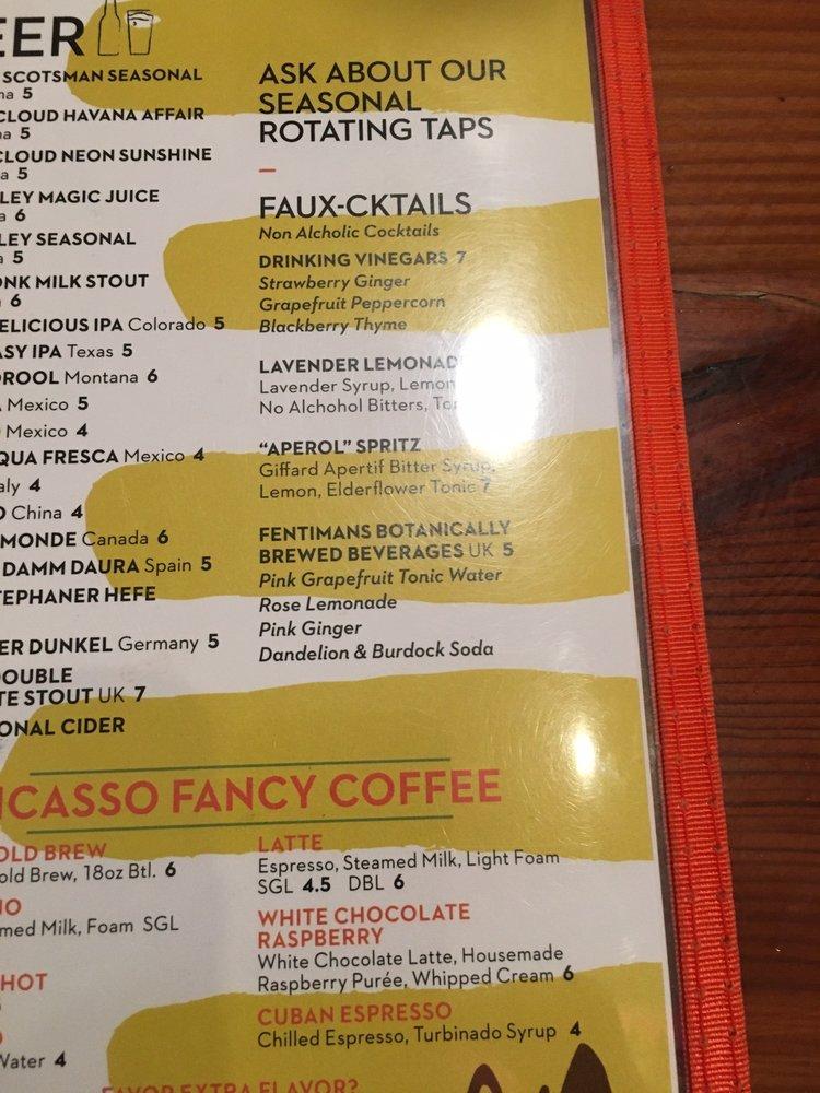 Menu at Picasso Cafe, Oklahoma City