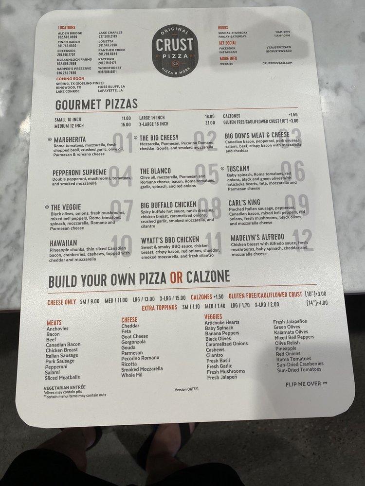 Menu at Crust Pizza Co. Louetta pizzeria, Houston, Louetta Rd