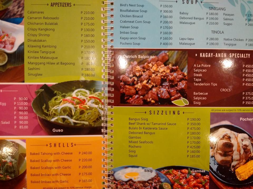 Menu At Kagay-anon Restaurant, Cagayan De Oro