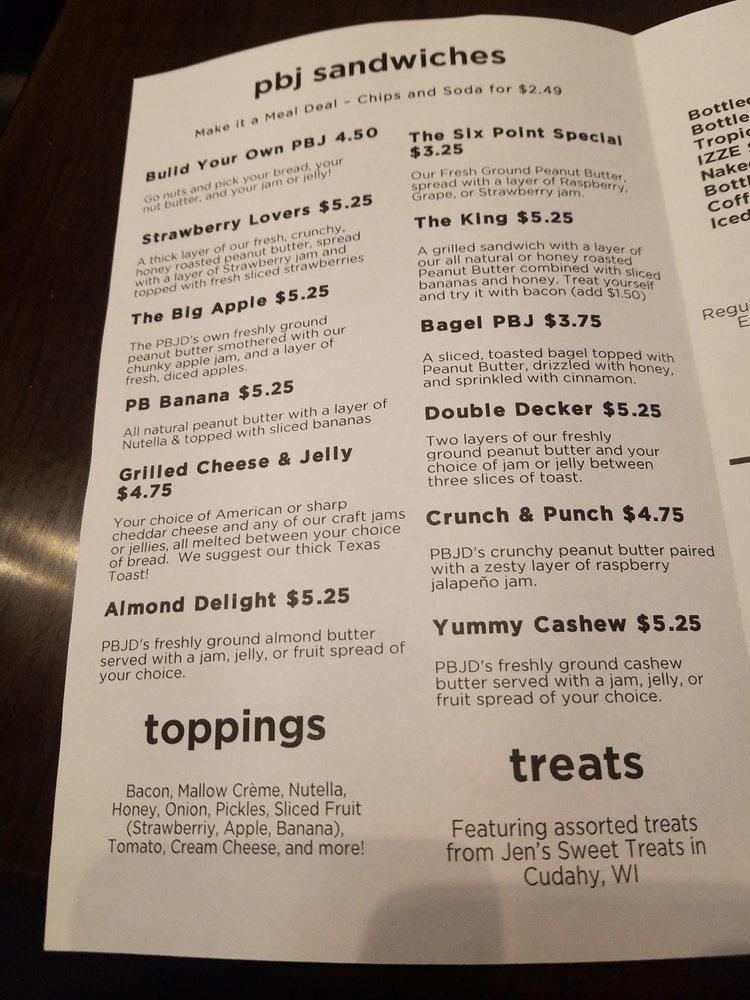 Menu at Peanut Butter & Jelly Deli restaurant, West Allis