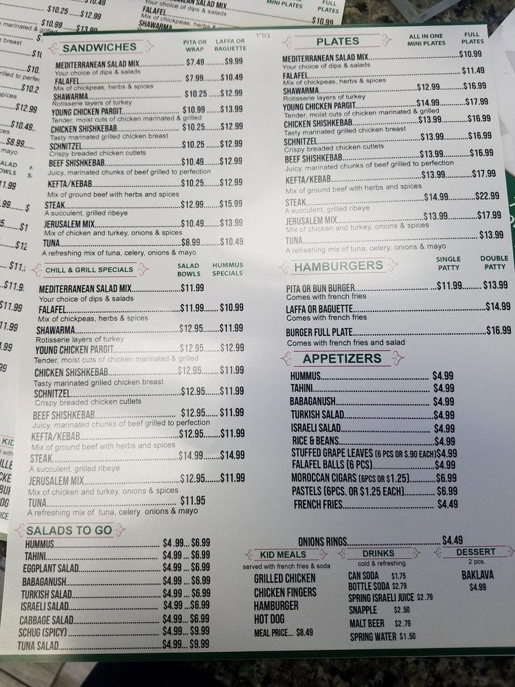 Menu at Chill & Grill Pita Boca restaurant, Boca Raton