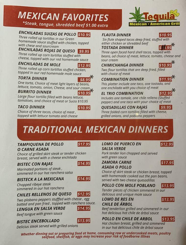 Menu at El Tequila Mexican Grill restaurant, Sturtevant