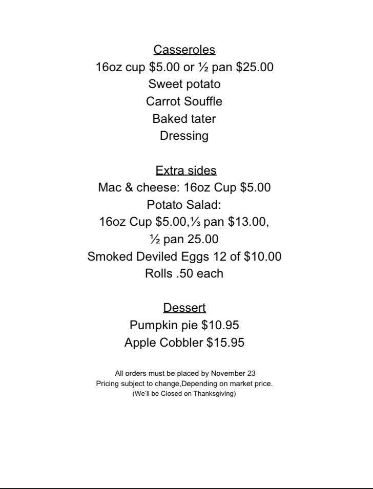 Menu at Big H BBQ, Rogersville