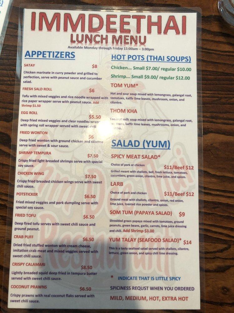 Menu at Imm Dee Thai pub & bar, Gresham