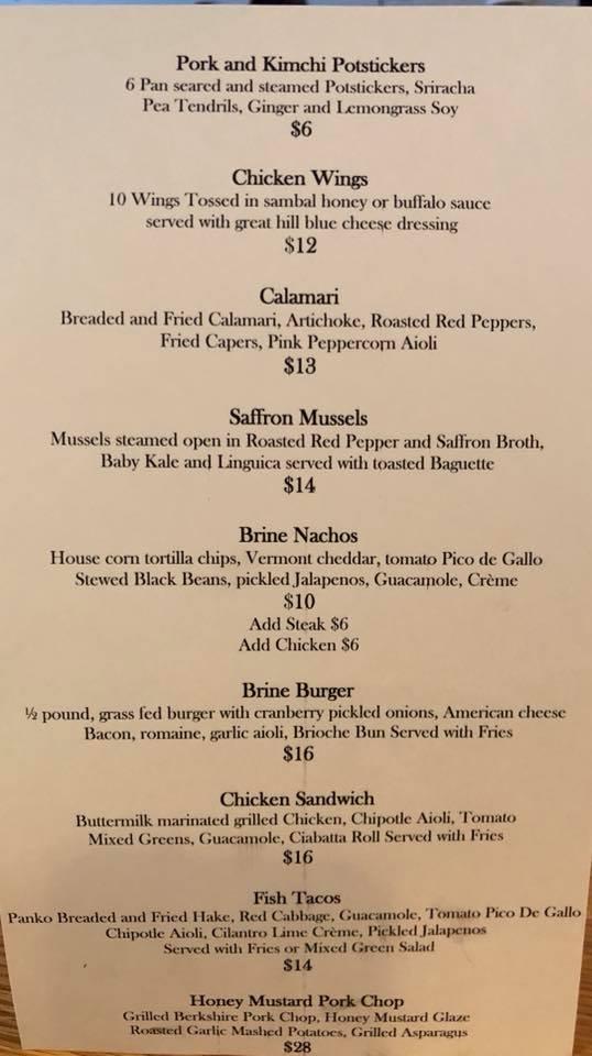 Menu At Brine Restaurant, Eastham