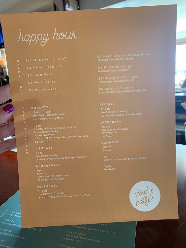 Menu at Bird and Betty's pizzeria, Beach Haven
