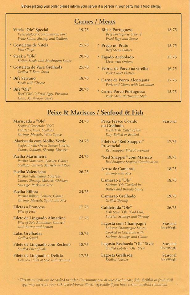 Menu at Ole Restaurant, Farmingville