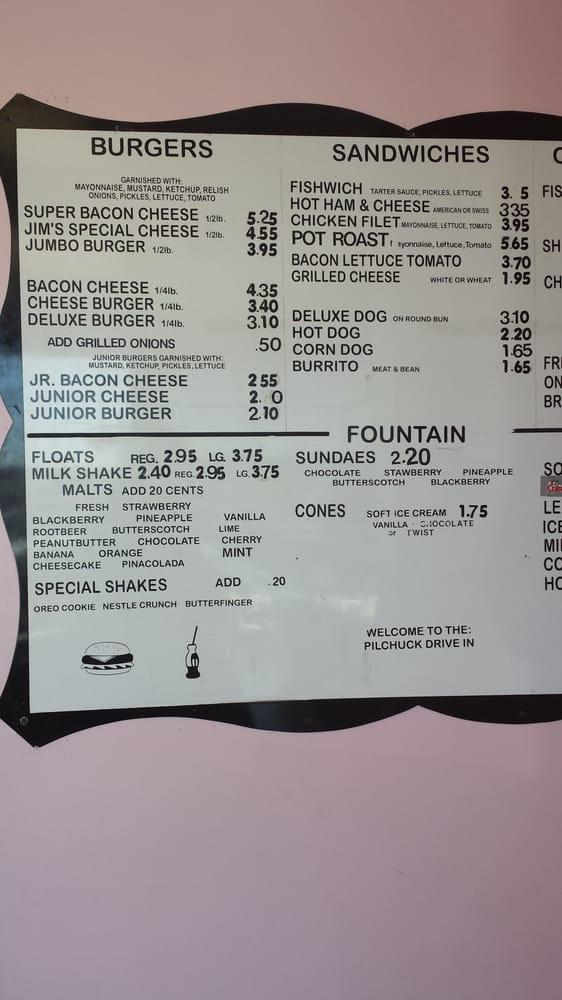 Menu at Pilchuck Drive In fast food, Snohomish