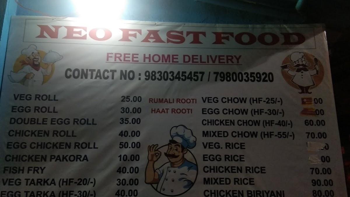 Menu at neo fast food centre, Kolkata