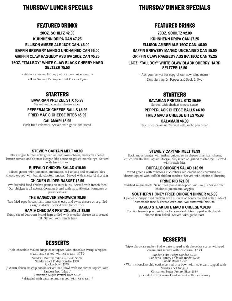 Menu at Sugarbush Tavern pub & bar, Eastpointe