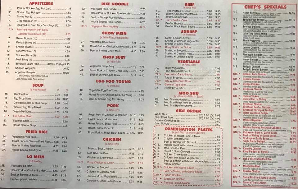 Menu at Hing Wong restaurant, Springdale