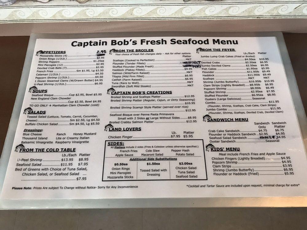 Menu at Captain Bob's Fresh Seafood restaurant, Quakertown