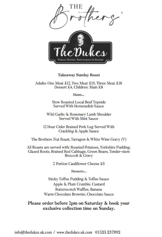 Menu at The Dukes pub & bar, Leighton Buzzard