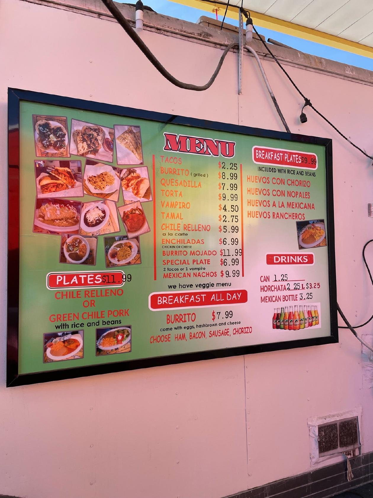 Menu at Tacos La Pasadita restaurant, Green River