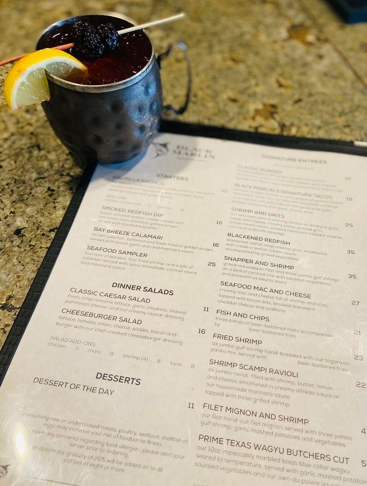 Menu at Black Marlin Bar & Grill, Port Aransas, 258 Snapdragon