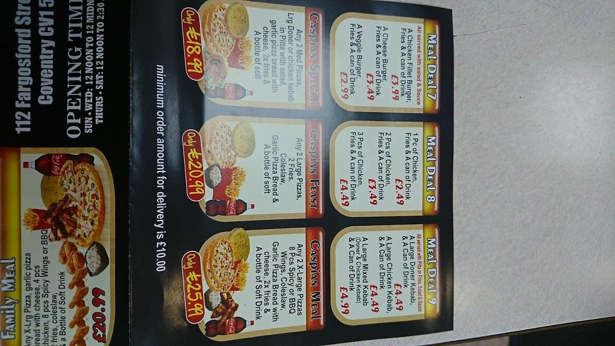 Menu at Caspian Pizza Coventry pizzeria, Coventry