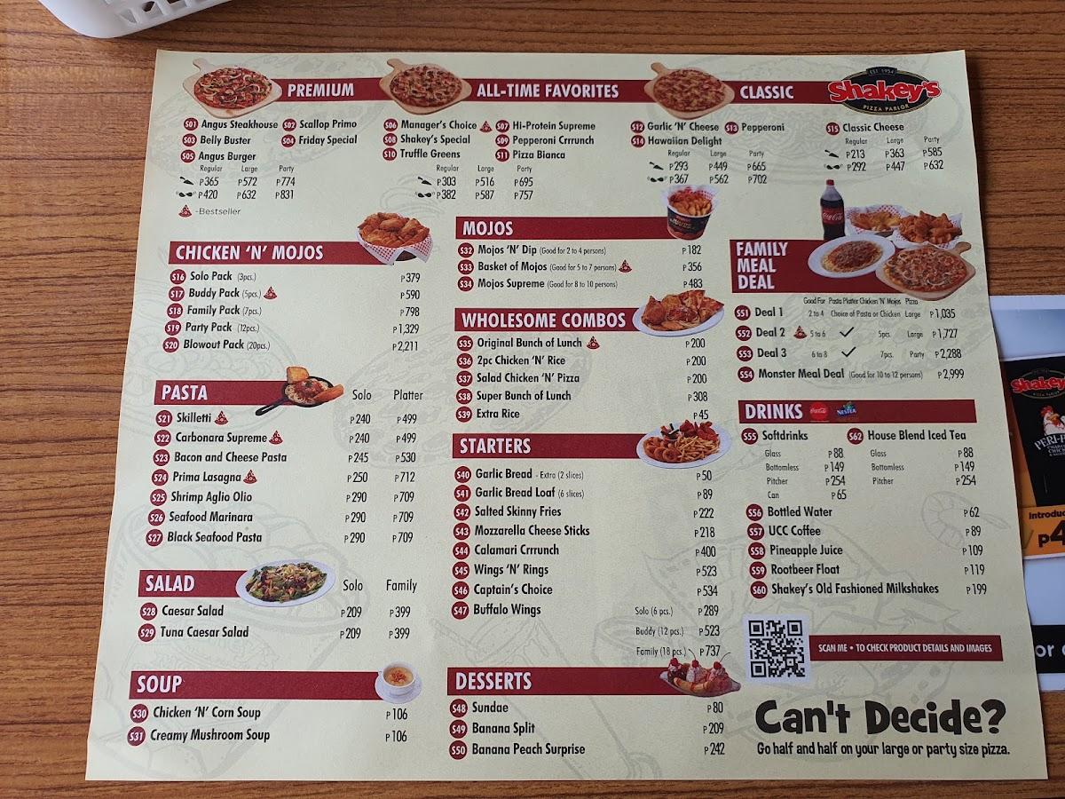 Menu at Shakey's Pizza Parlor restaurant, Cavite City, Premier Plaza
