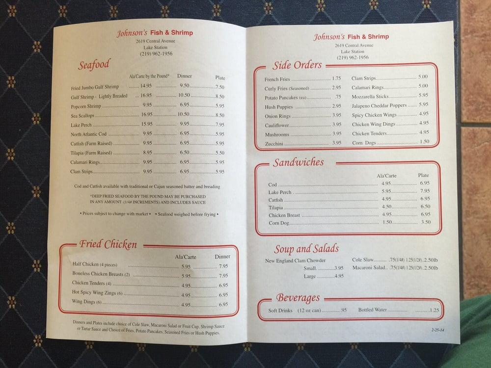 Carta del restaurante Johnson's Fish & Shrimp, Lake Station