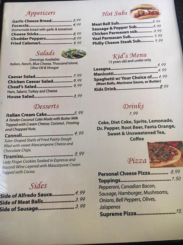 Menu at Joe's Italian Restaurant, Hondo