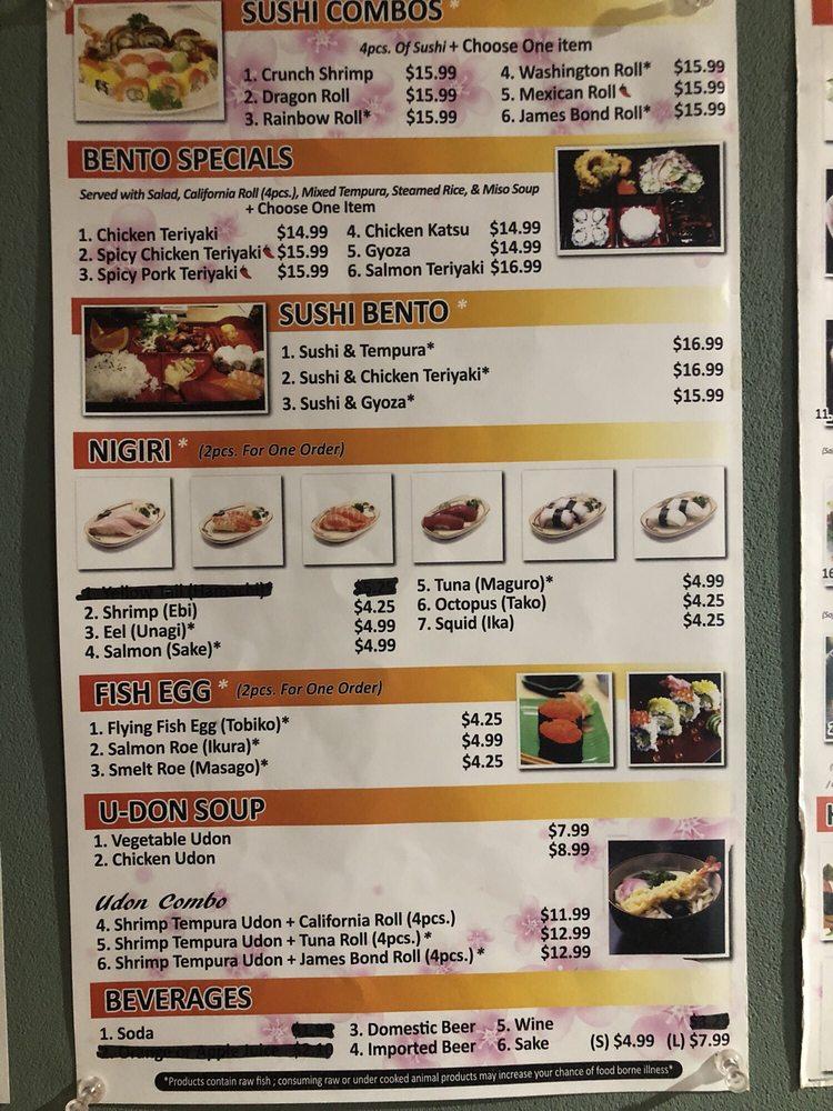 Menu at Sakura Teriyaki & Sushi restaurant, Sunnyside