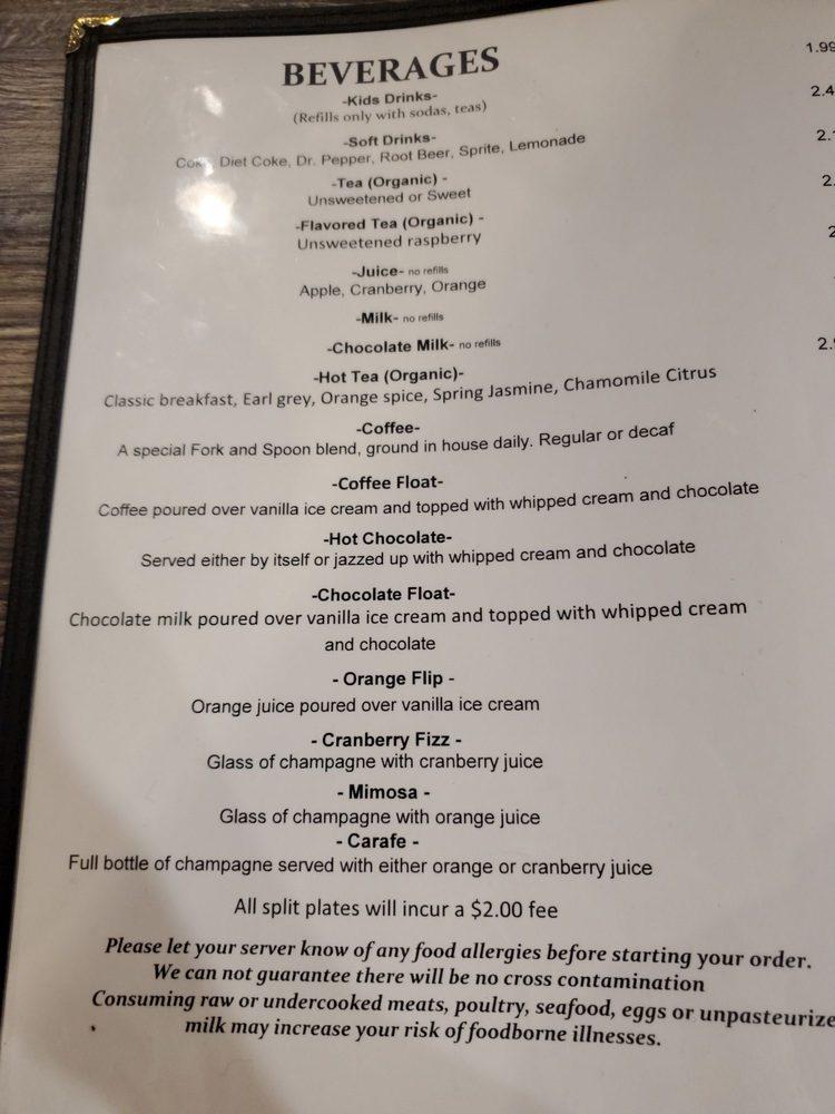 Menu at Fork and Spoon restaurant, New Braunfels