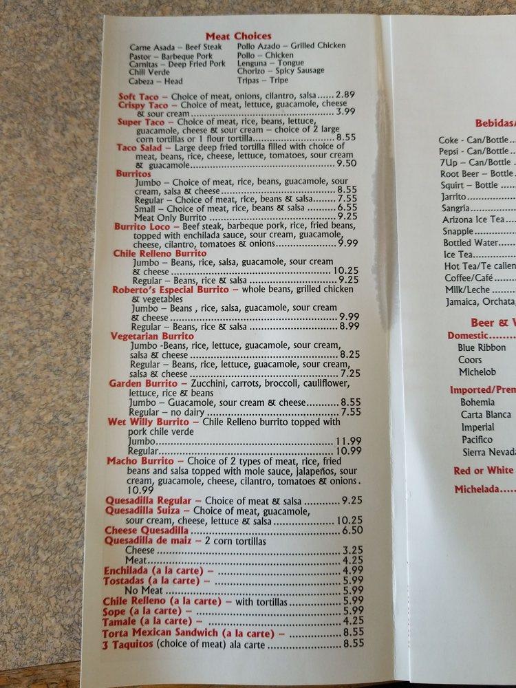 Menu at Taco Grande restaurant, Carpinteria