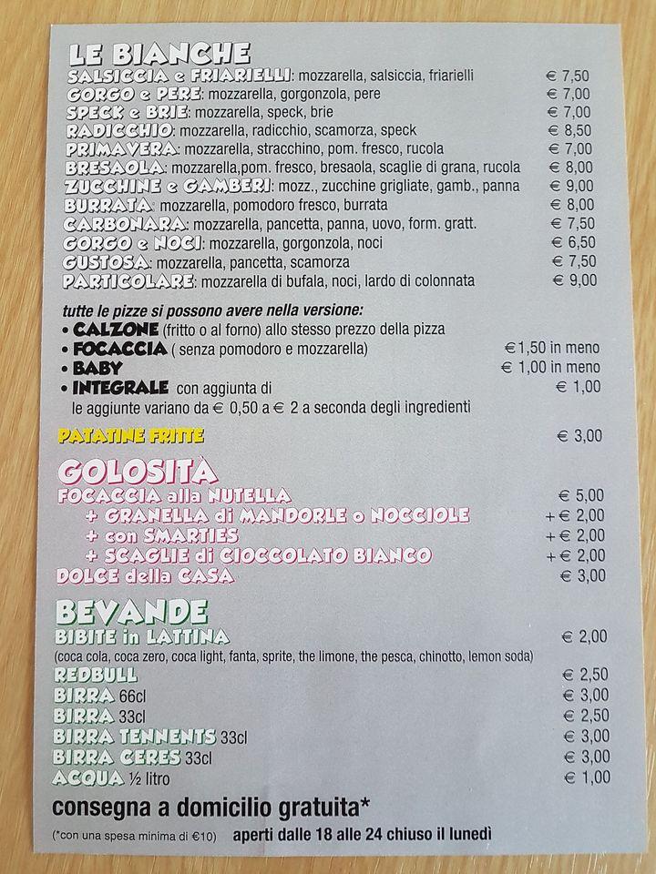 Menu da Mondo pizza Carmagnola ristorante, Carmagnola