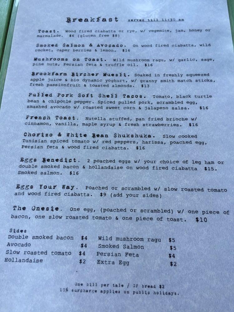 Menu at The Little Larder cafe, Port Douglas