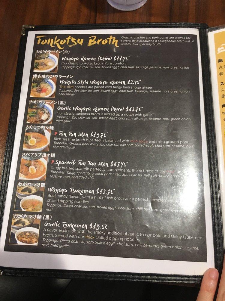Menu at Wagaya restaurant, Honolulu
