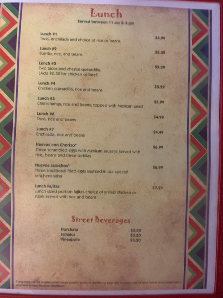 Carta del restaurante Jarochitos, Ludowici