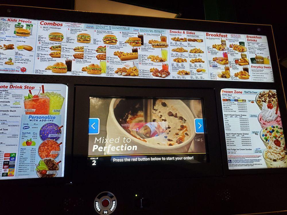Menu at Sonic DriveIn fast food, Manassas