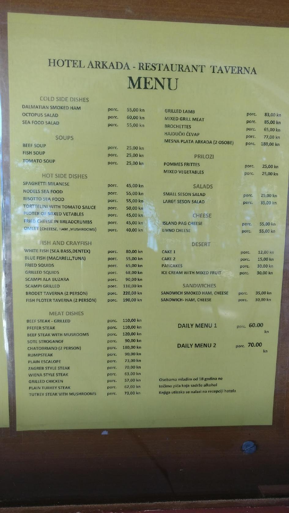 Menu di Taverna 