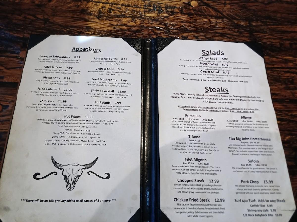 Carta de Rudy Alan's Steakhouse, Wewoka, 207 Commerce Dr