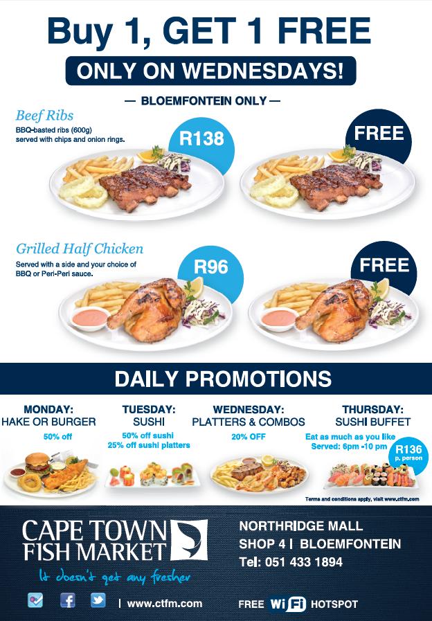Menu at Cape Town Fish Market Bloemfontein restaurant, Bloemfontein, Shop 4