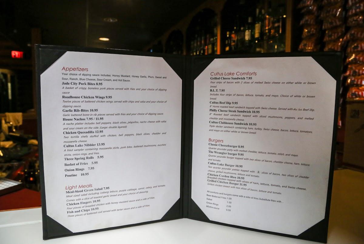 Menu at Cultus Lake Pub, Cultus Lake, Columbia Valley Hwy