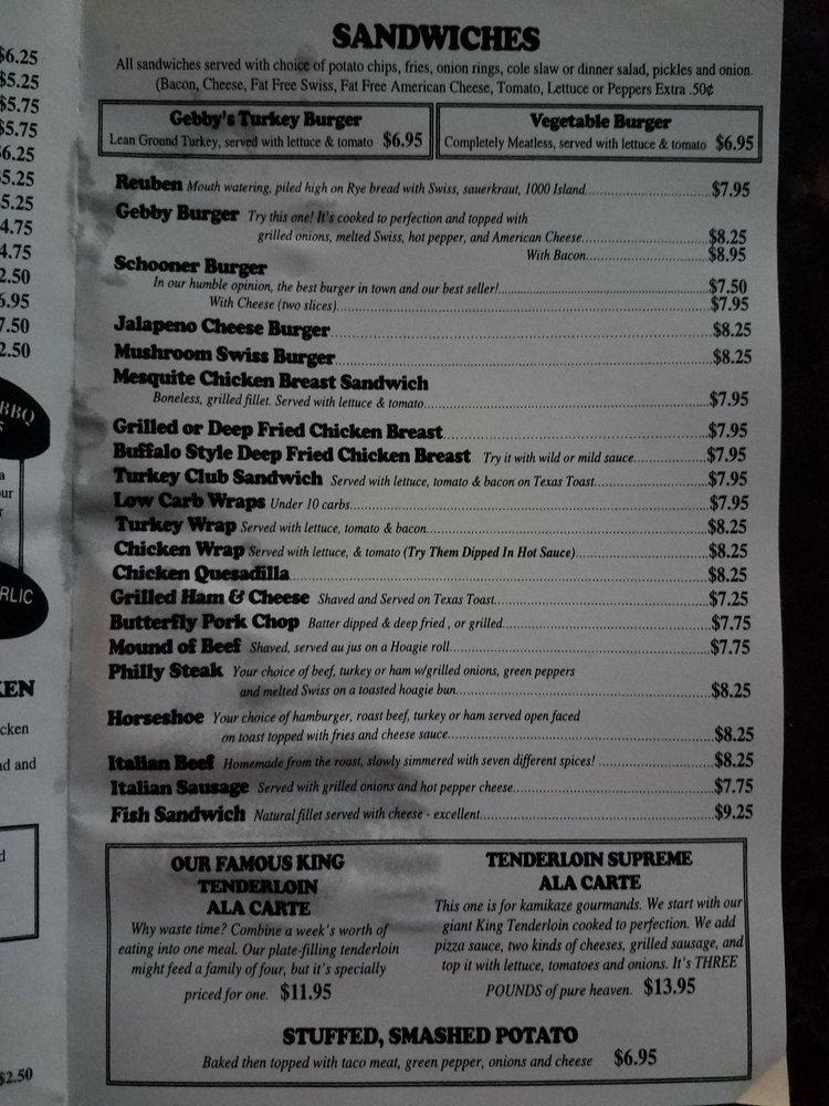 Menu at Schooners pub & bar, Peoria Heights