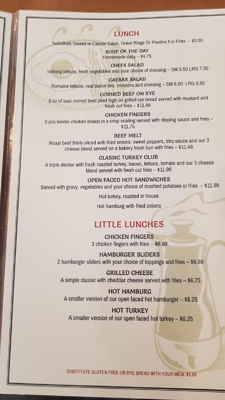 Menu at Shakers Diner restaurant, Lakefield
